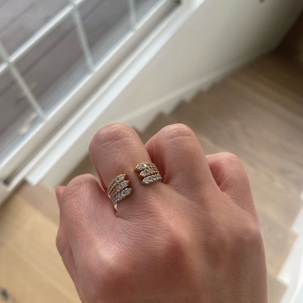 Tri-colored stacking rings. 14k gold, natural diamonds